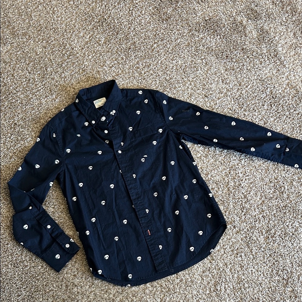 Crewcuts Navy Button-Down Shirt with White Skull Motif